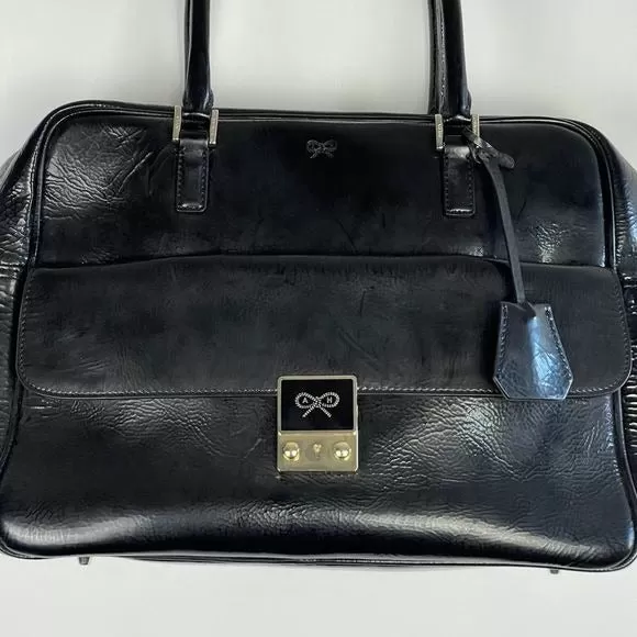 Anya Hindmarchblack leather satchel with strap