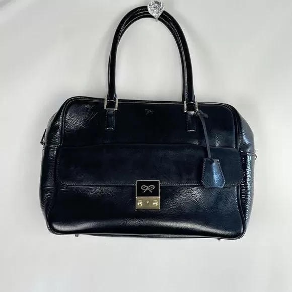 Anya Hindmarchblack leather satchel with strap