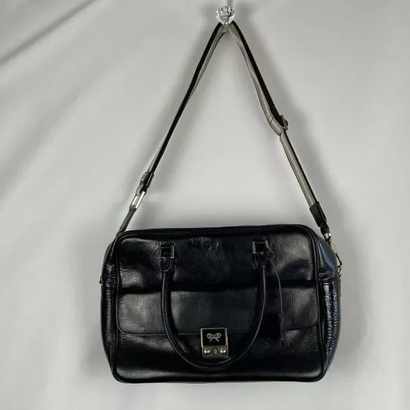 Anya Hindmarchblack leather satchel with strap