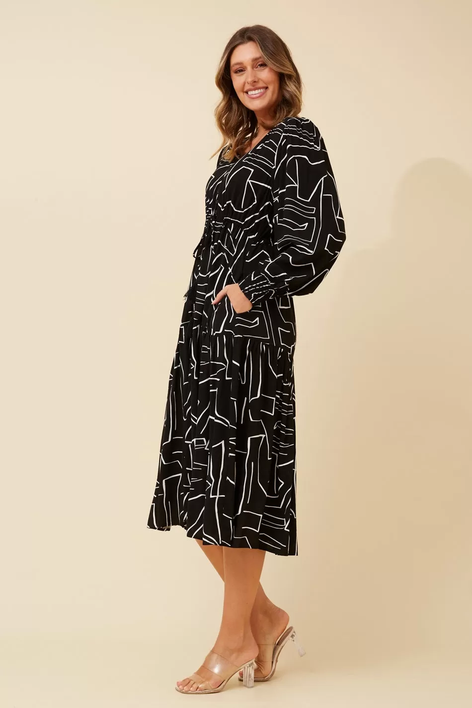 ARCHIE ABSTRACT PRINT MIDI DRESS