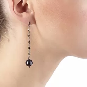 Argentum Extremis Single Drop Earring - Pyrite & Black Pearl - Black Rhodium Plated Silver