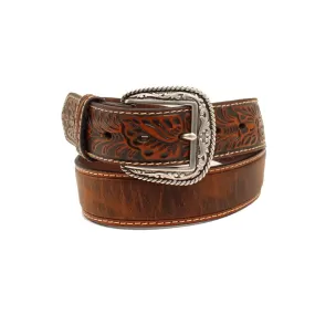 Ariat Men's Floral Tabs Leather Belt - Marble Brown