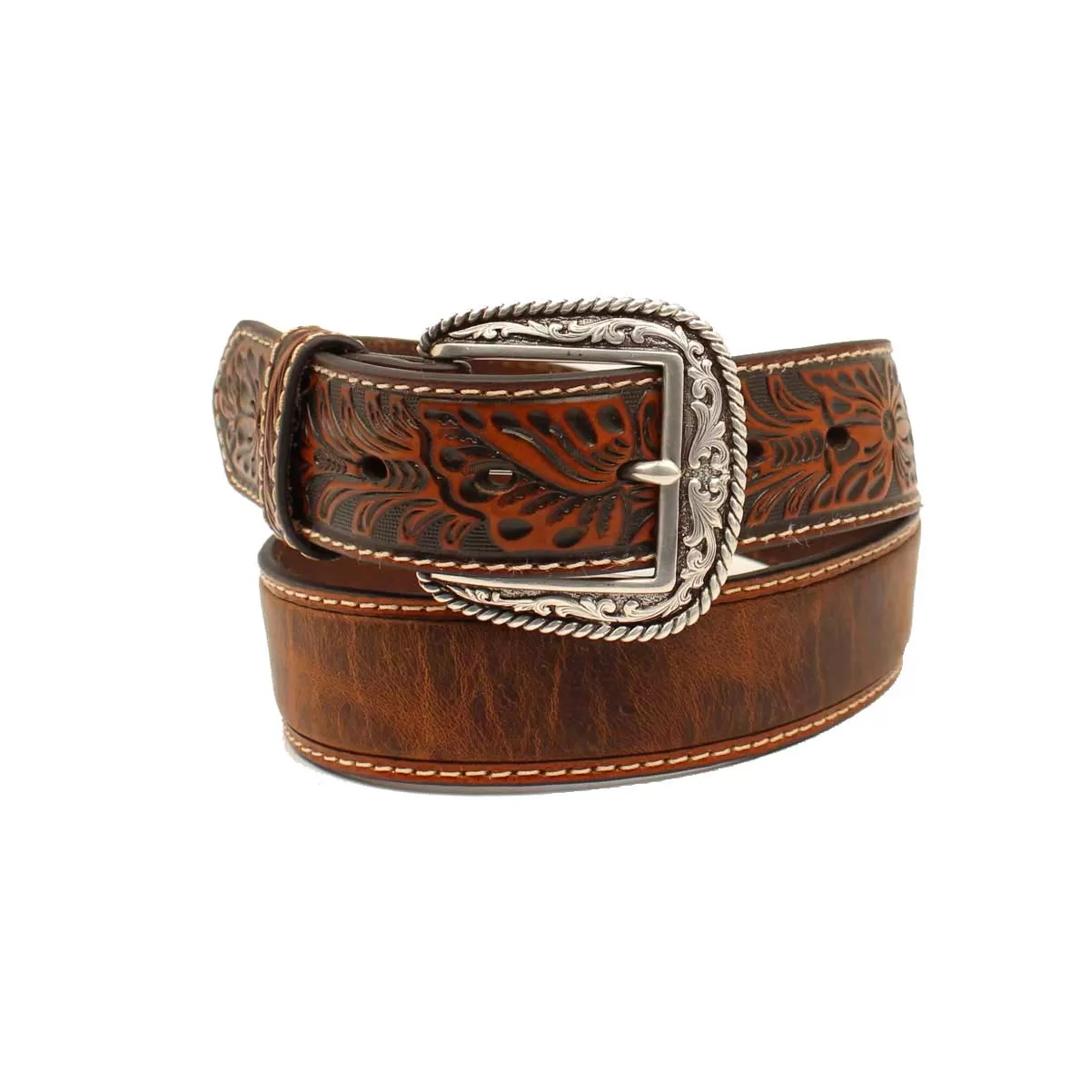 Ariat Men's Floral Tabs Leather Belt - Marble Brown