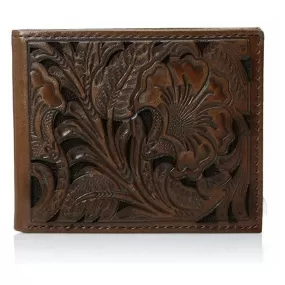 Ariat Men's Premium Floral Embossed Bi Fold Wallet - Brown