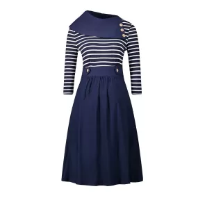 Asymmetrical Collar Sailor Stripe Dress