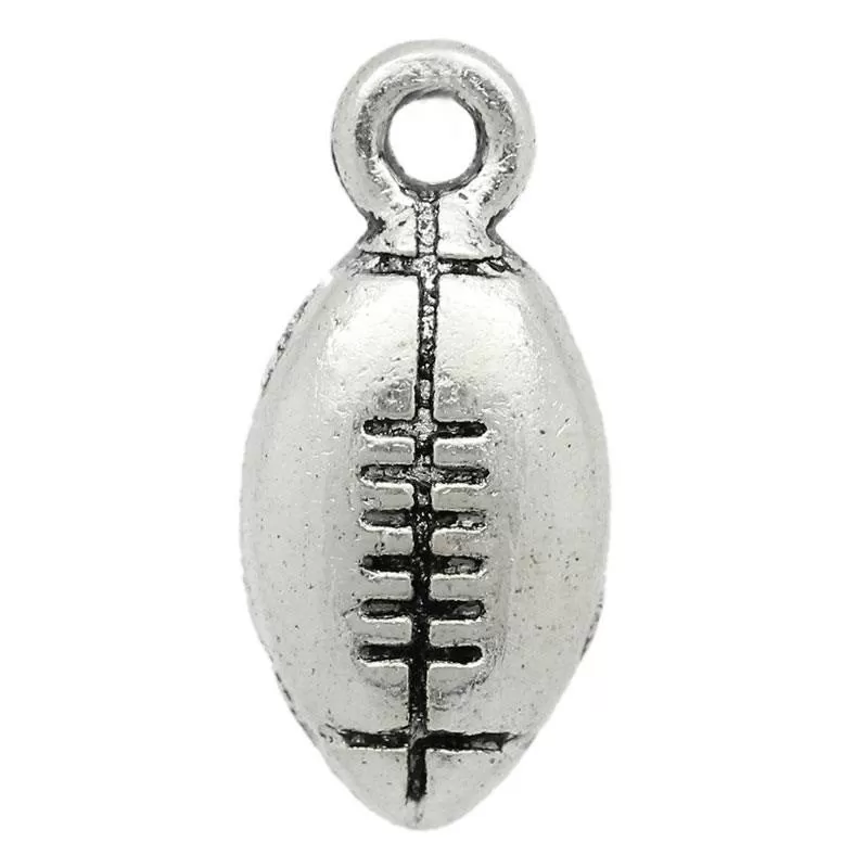 AVBeads Hobby Recreation Fun Football Sports Silver 15mm x 7mm Metal Charms 100pcs