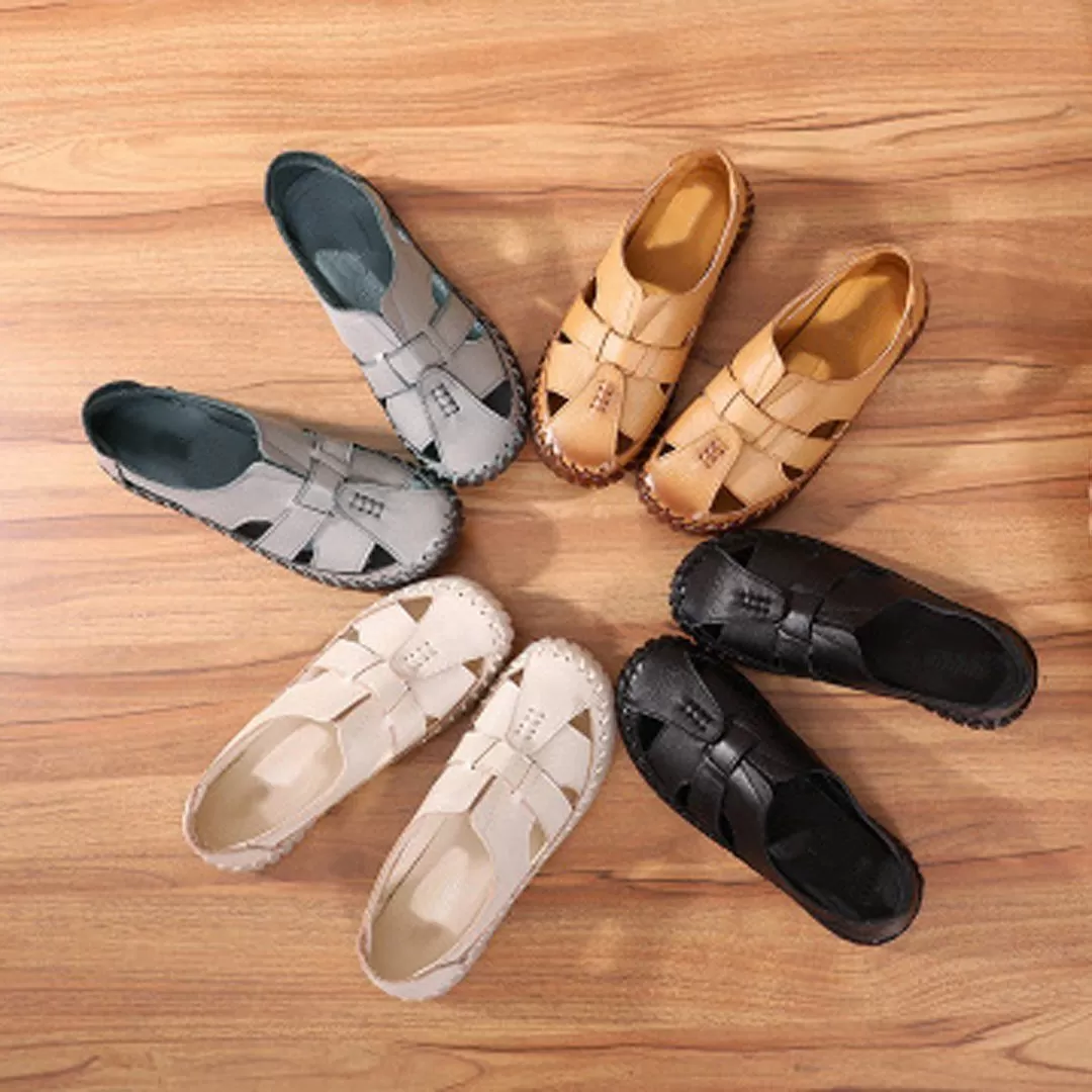 Babakud Summer Leather Flat Comfortable Hollow Out Shoes