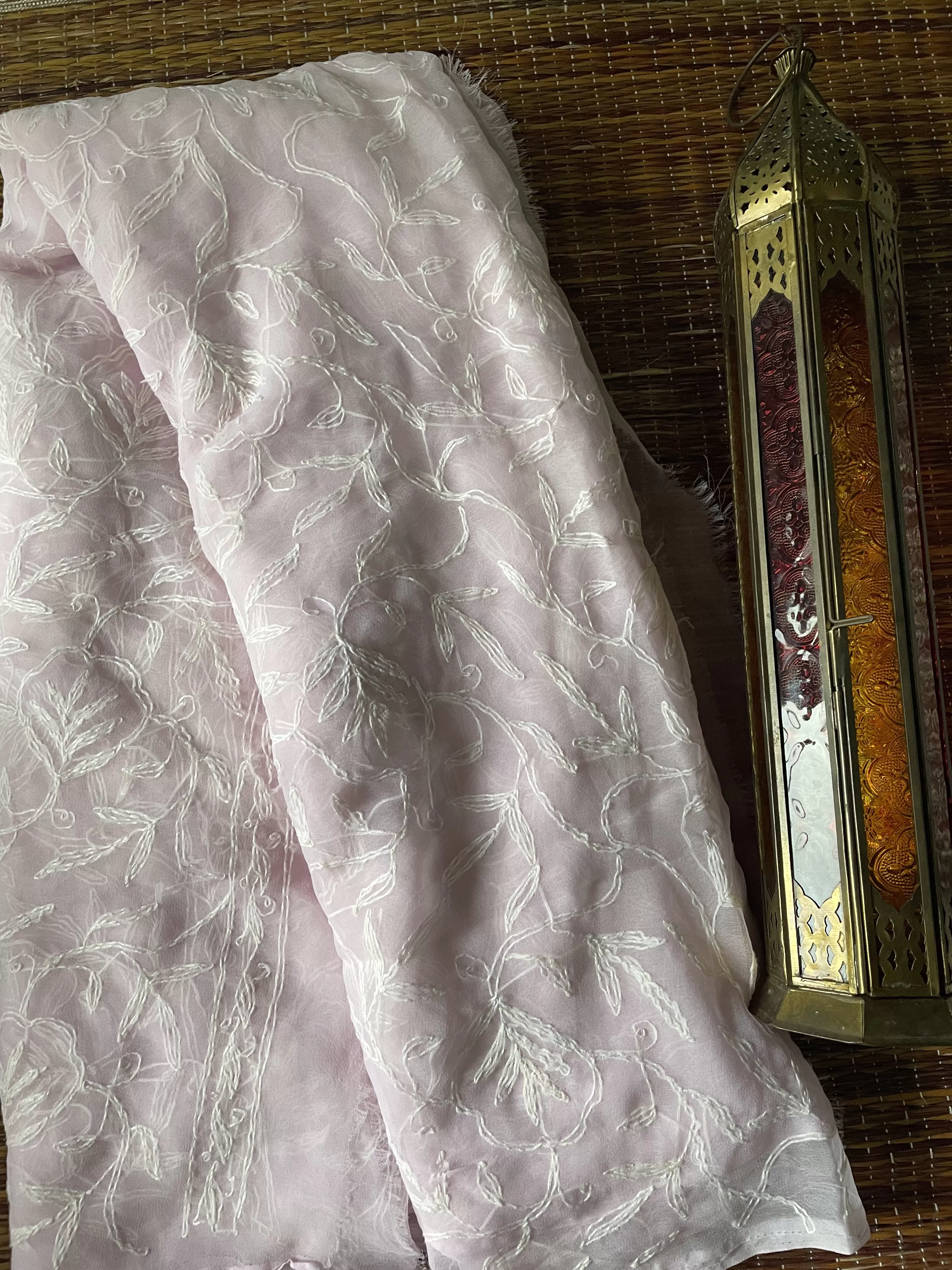 Baby Pink Lucknowi Saree In Tepchi Work