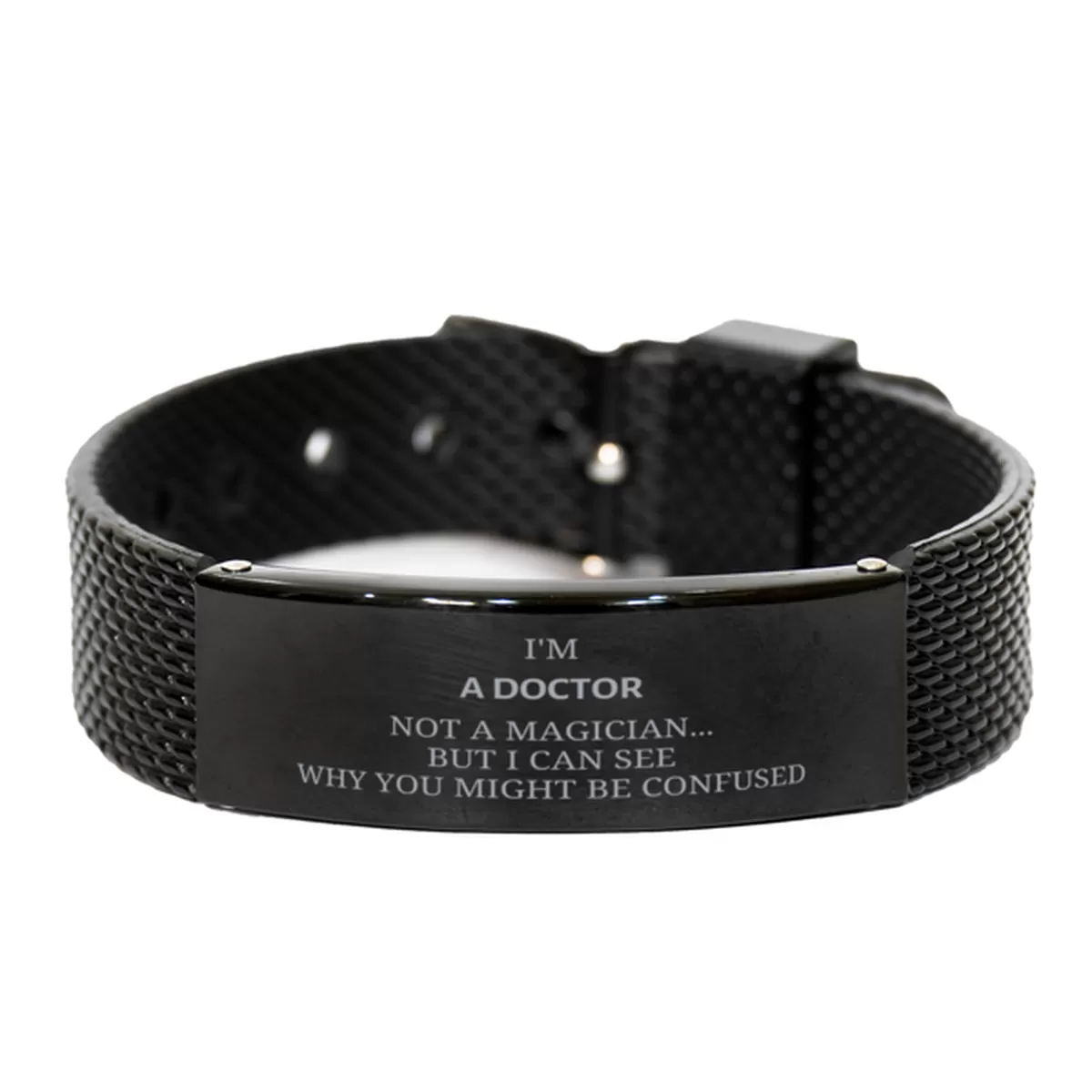 Badass Doctor Gifts, I'm Doctor not a magician, Sarcastic Black Shark Mesh Bracelet for Doctor Birthday Christmas for  Men, Women, Friends, Coworkers