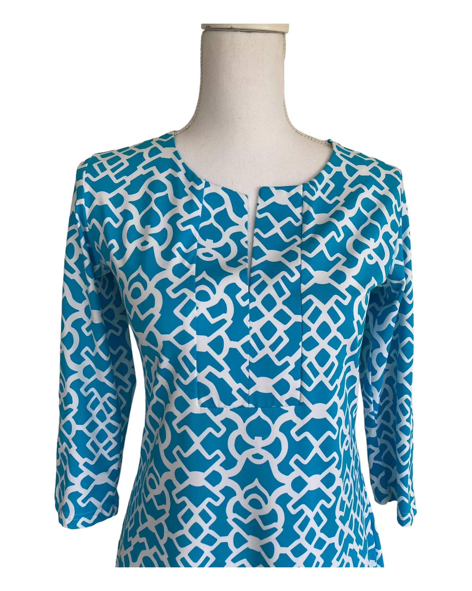 Barbara Gerwit Aqua Blue Print Dress, S