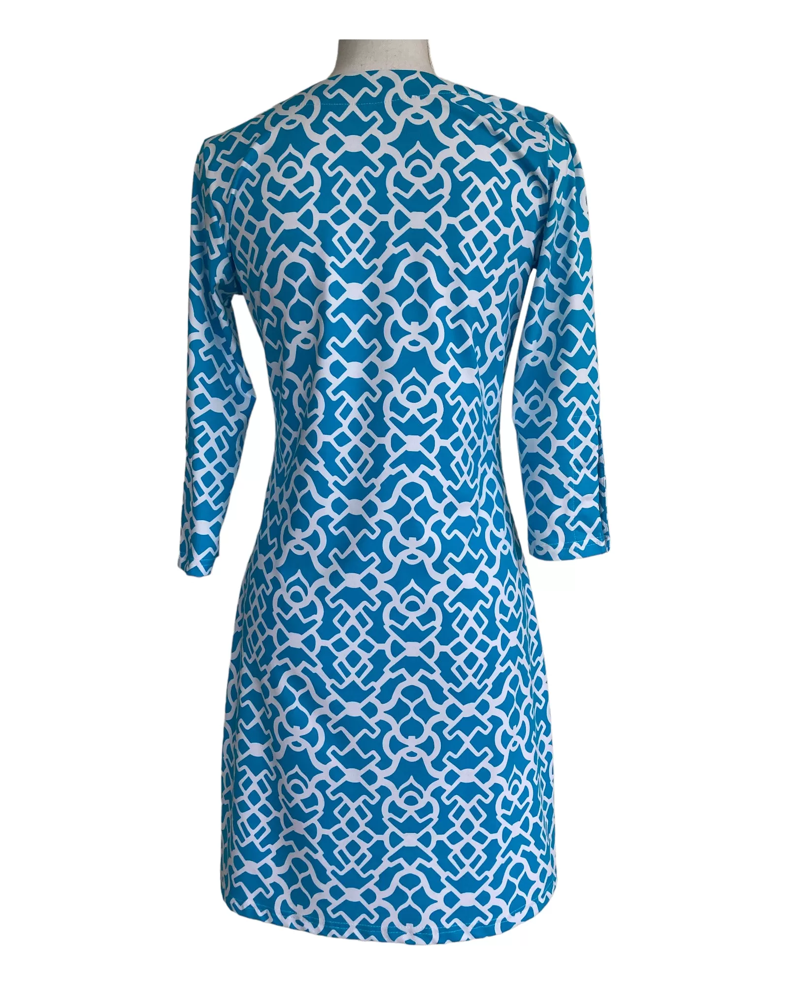 Barbara Gerwit Aqua Blue Print Dress, S