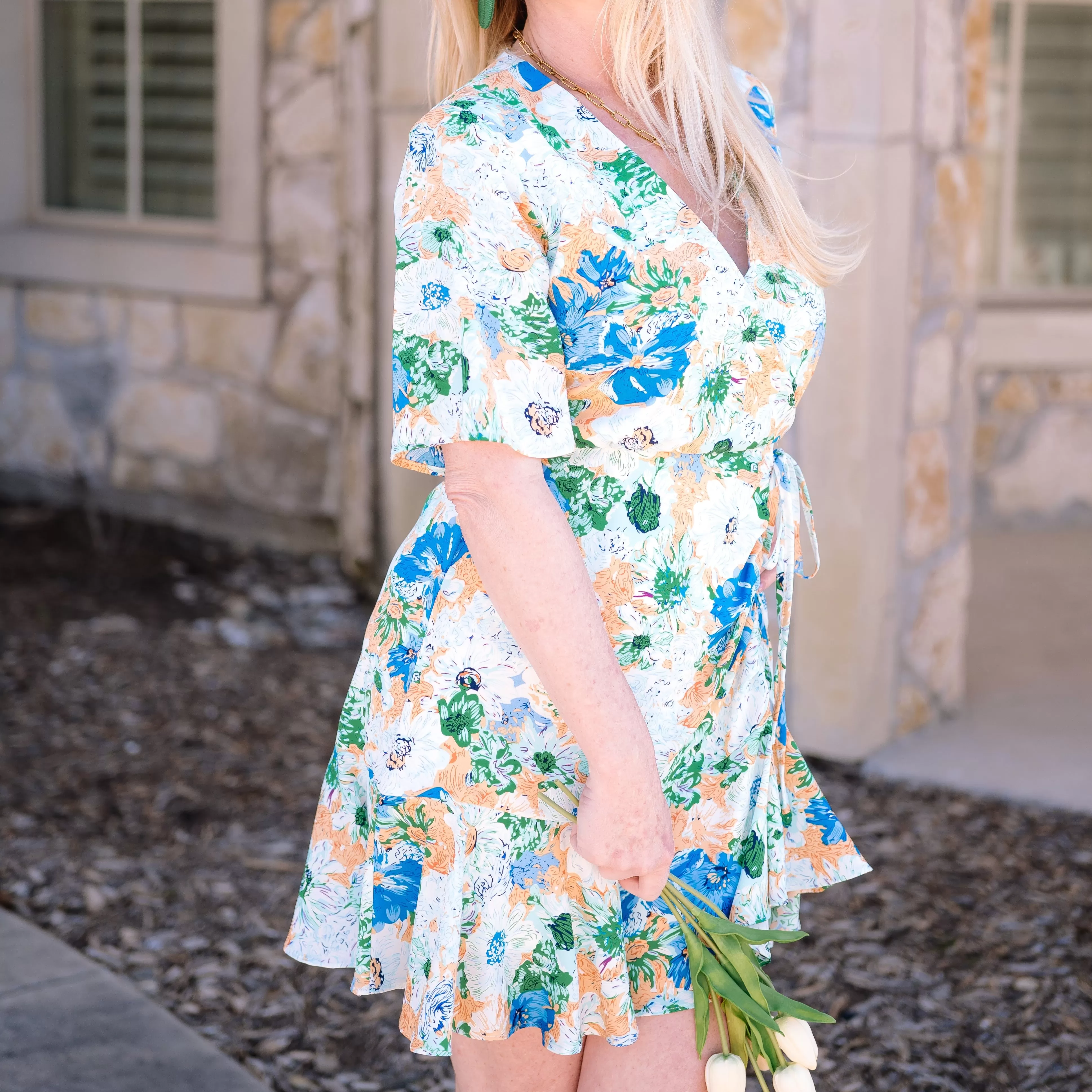 Basket of Flowers Ruched Floral Print Dress