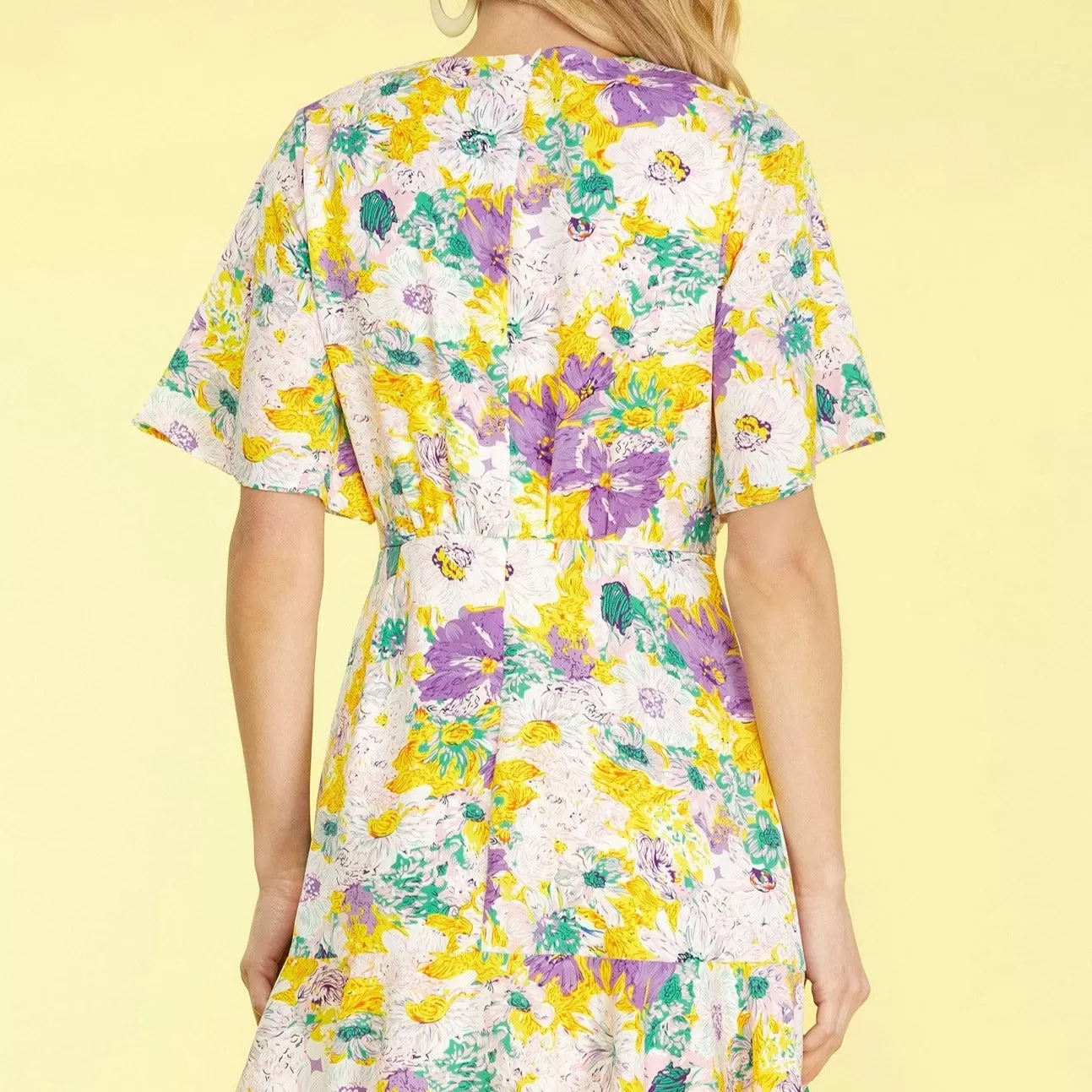 Basket of Flowers Ruched Floral Print Dress