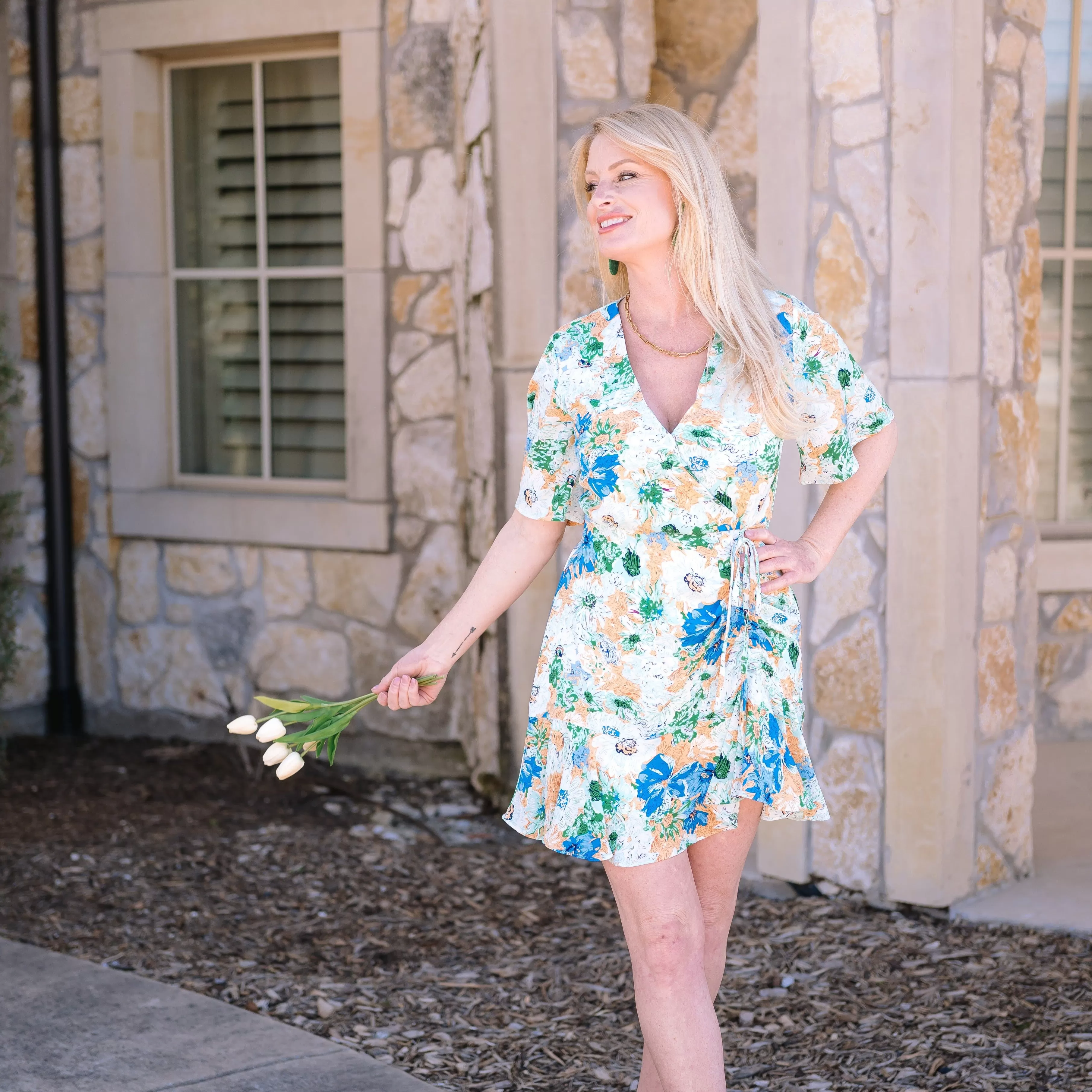 Basket of Flowers Ruched Floral Print Dress