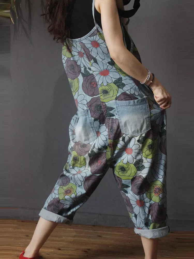 Beautiful in Eyes Floral Print Denim Overall Dungaree