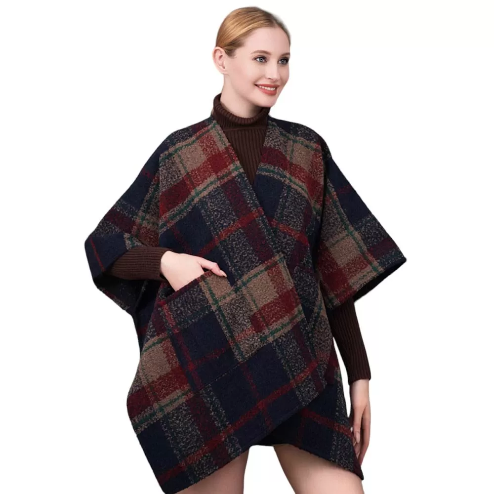 Beautiful Plaid Check Patterned Poncho