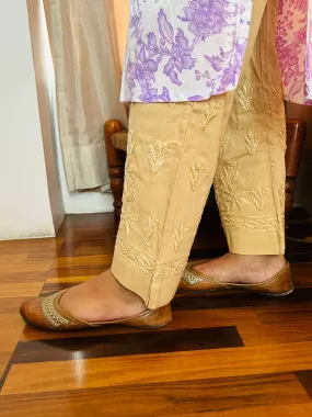 Beige Chikankari Pant Stretchable