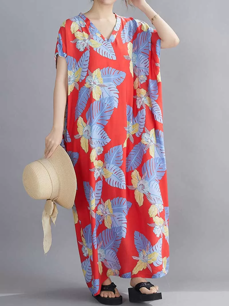 Believe Your Self Leaf Printed Kaftan Dress