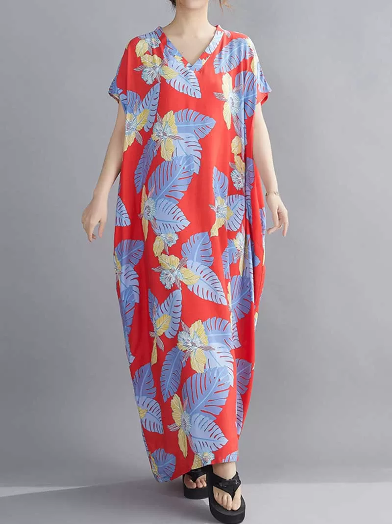 Believe Your Self Leaf Printed Kaftan Dress