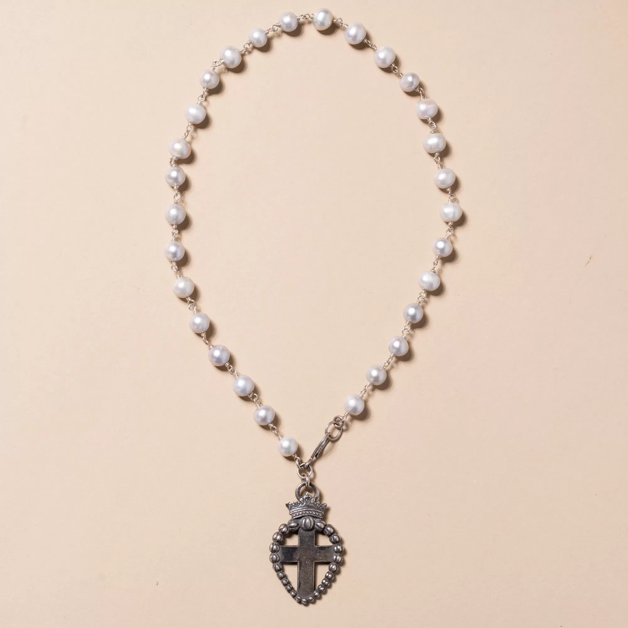 Beloved Sacred Heart Grey Pearl Necklace