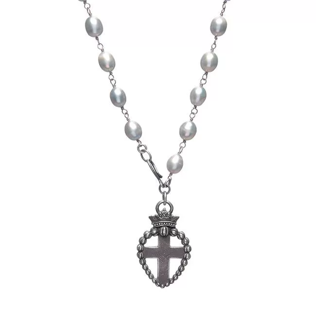 Beloved Sacred Heart Grey Pearl Necklace