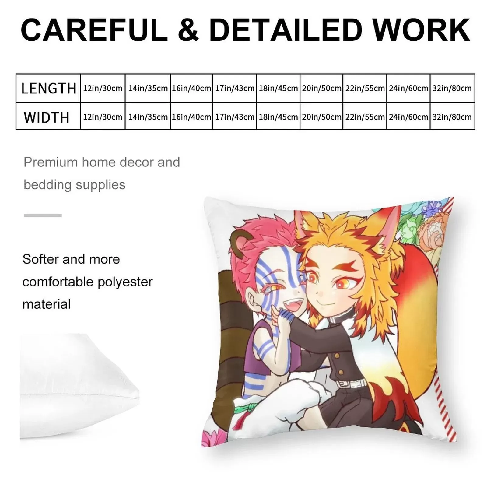 Best Funny Akaza X Kyojuro Demon Slayer Pillow Case Kimetsu No Yaiba Anime Soft Polyester Pillowcase Bed Zipper Summer Cover