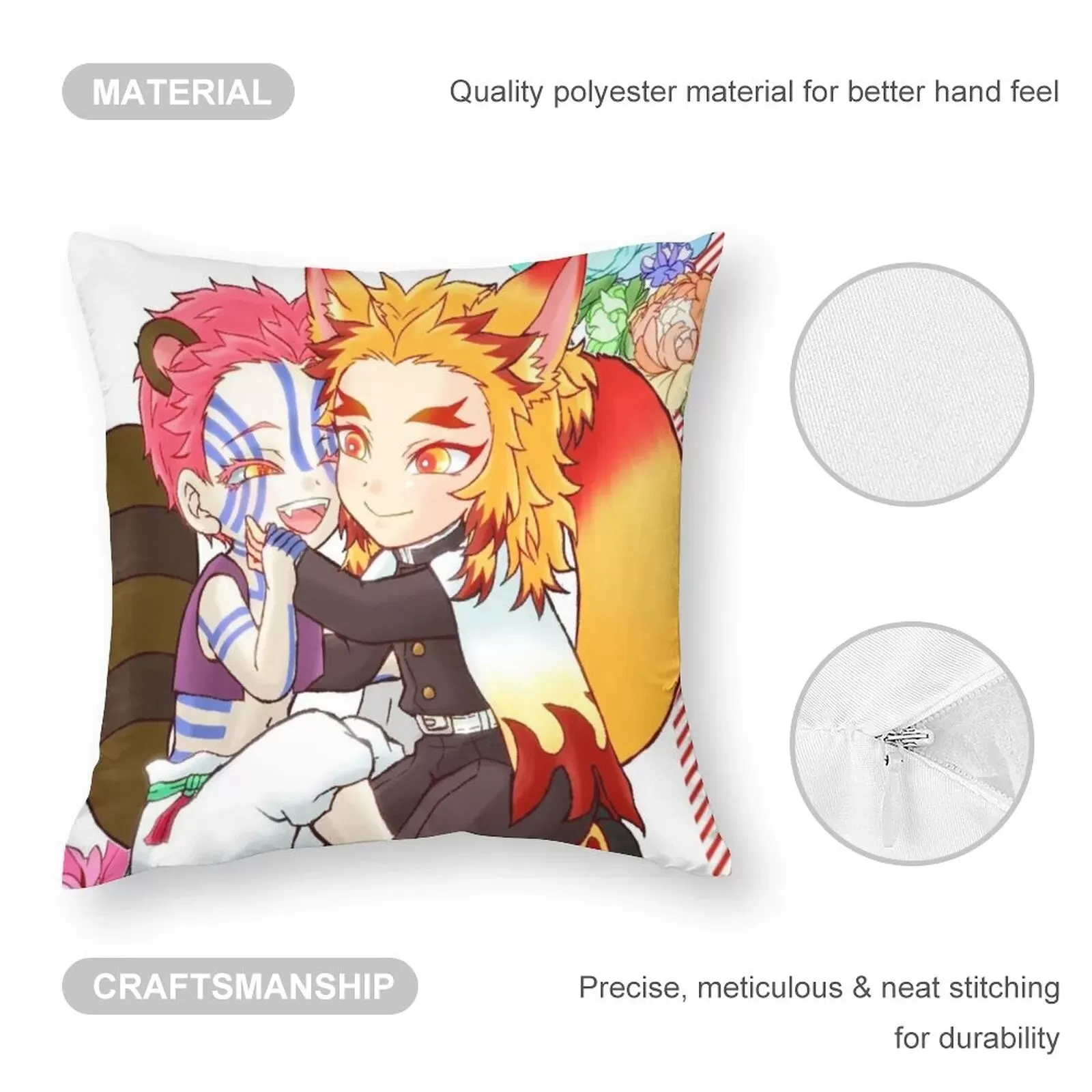 Best Funny Akaza X Kyojuro Demon Slayer Pillow Case Kimetsu No Yaiba Anime Soft Polyester Pillowcase Bed Zipper Summer Cover