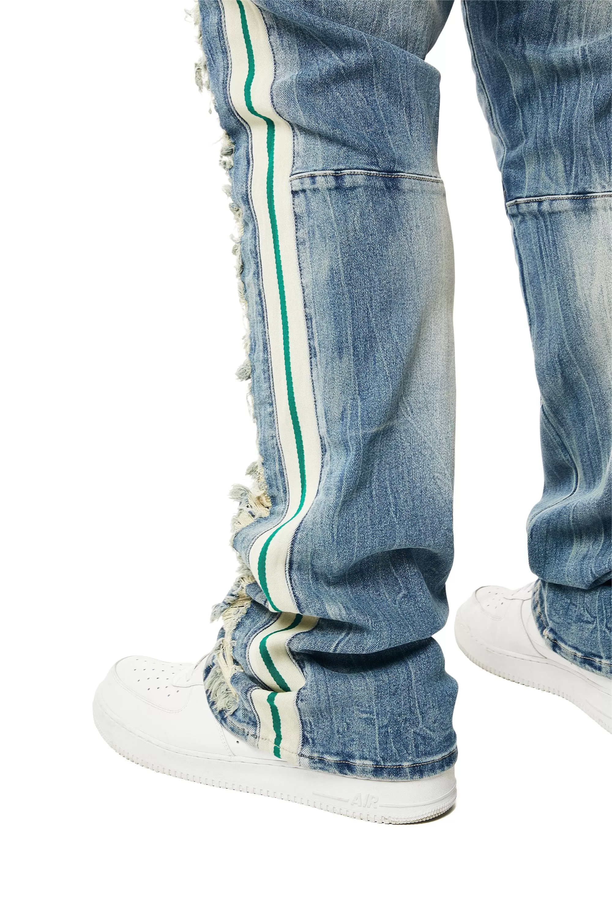 Big and Tall - Laser Striped Stacked Denim Jeans - Osaka Blue