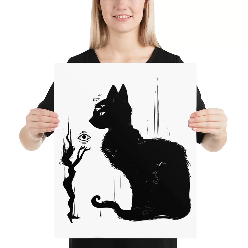 Black Cat And Witch, Matte Art Print Poster