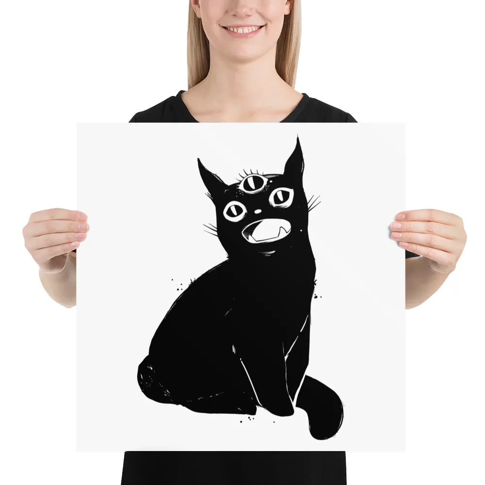 Black Cat With Third Eye, Matte Art Print Poster