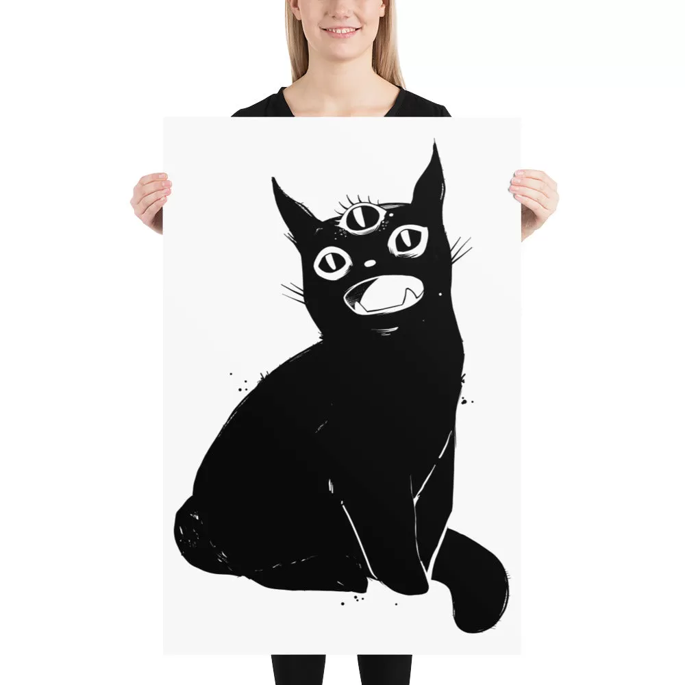 Black Cat With Third Eye, Matte Art Print Poster