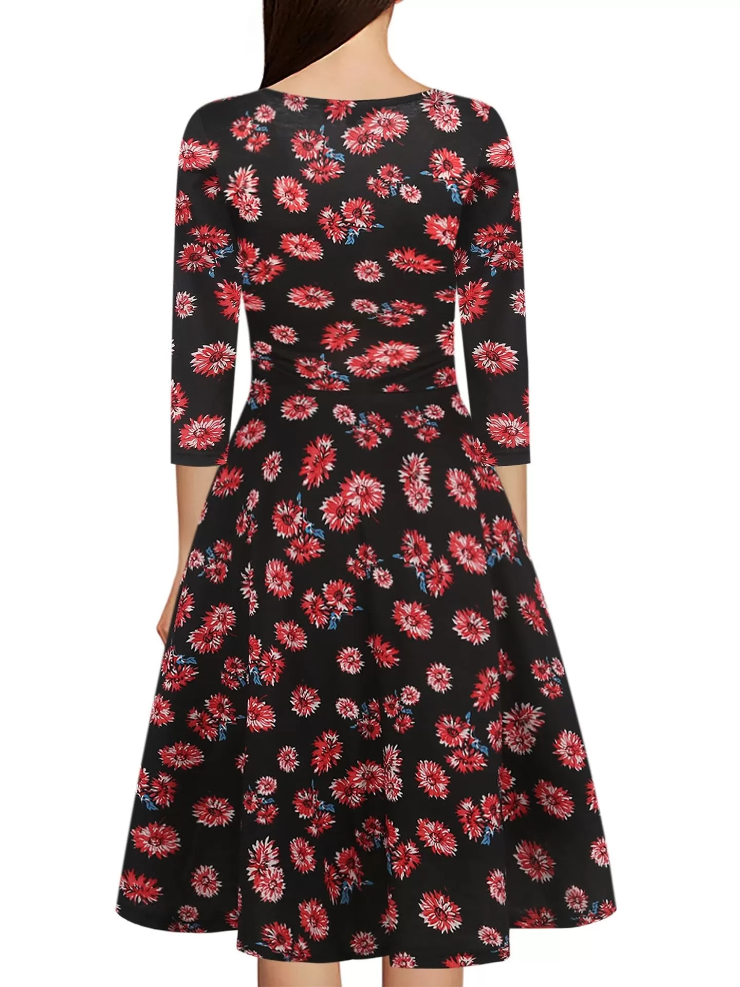 Black Floral Surplice A-Line Dress