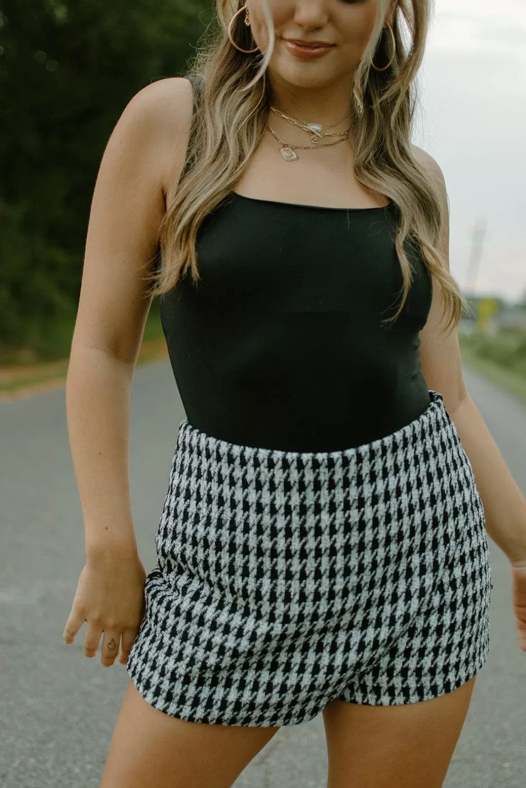 Black Houndstooth Mini Skort