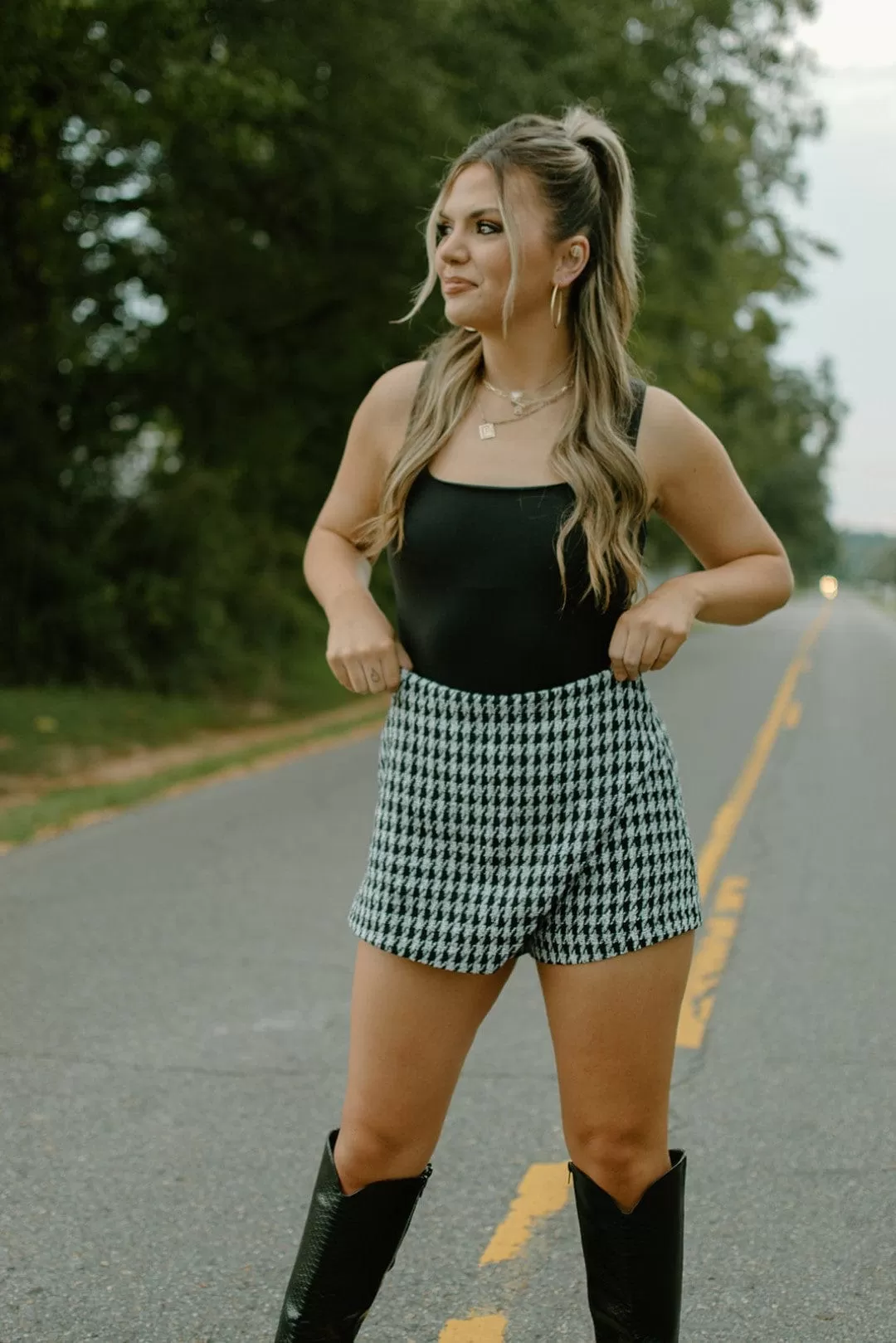 Black Houndstooth Mini Skort