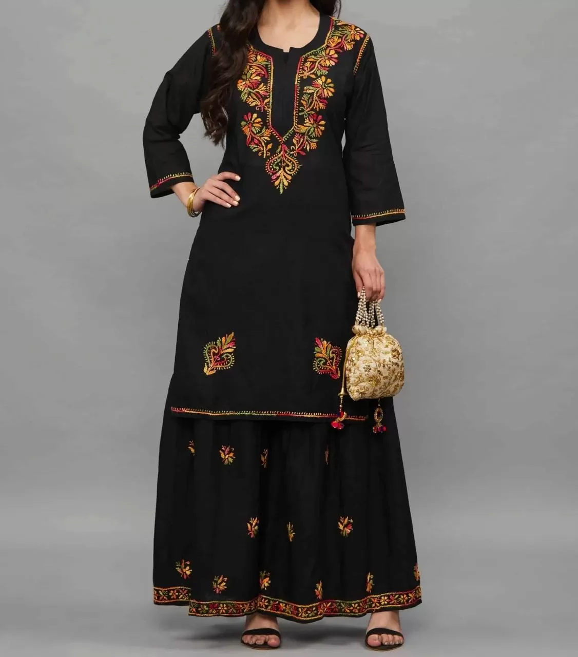 Black Lucknowi Chikankari Sharara Set