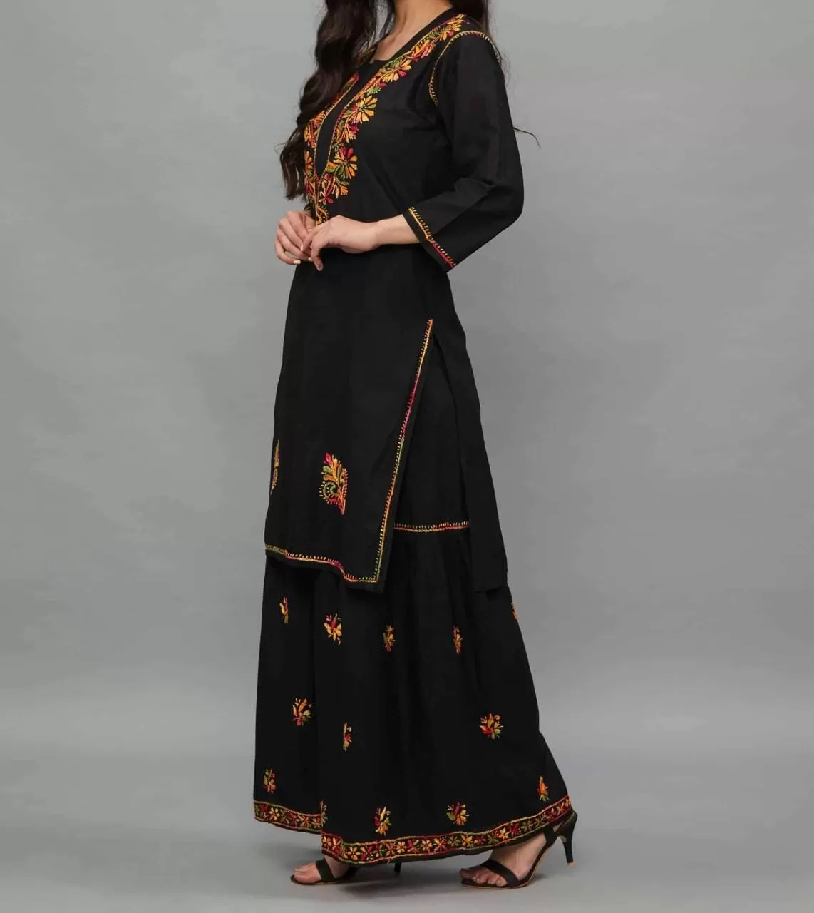 Black Lucknowi Chikankari Sharara Set