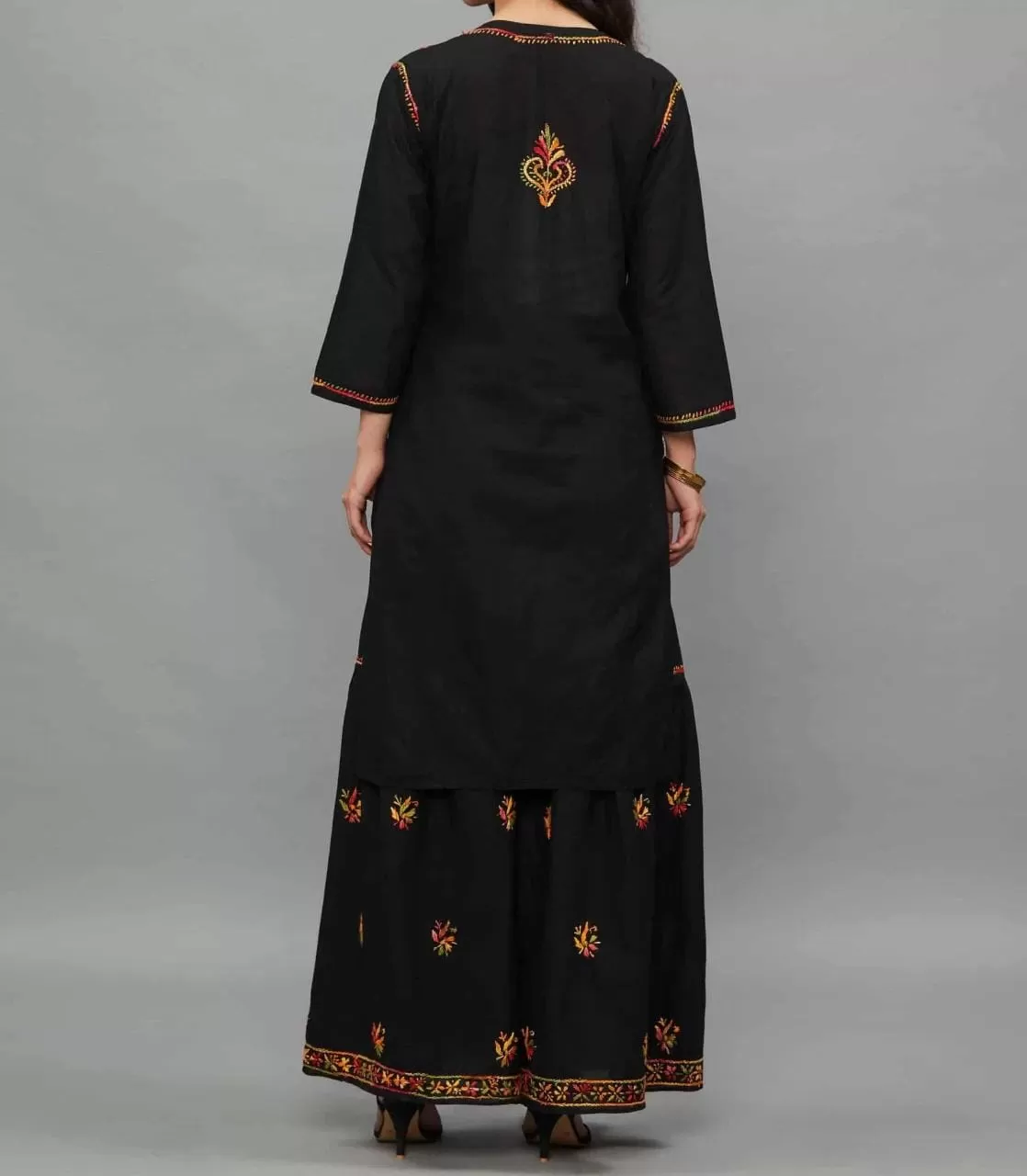 Black Lucknowi Chikankari Sharara Set