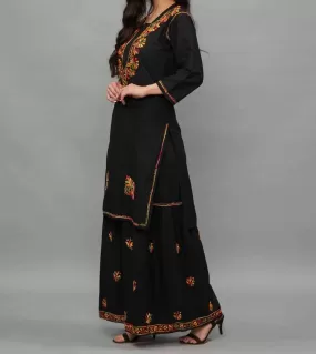 Black Lucknowi Chikankari Sharara Set