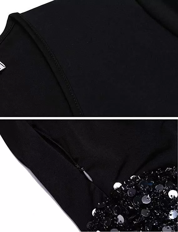 Black Sequin Skirt Short-Sleeve Dress