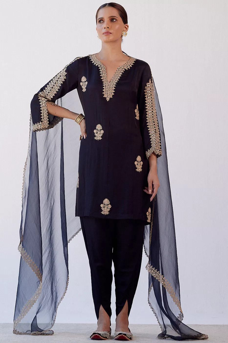 Black Sequins Embroidered Dhoti Set