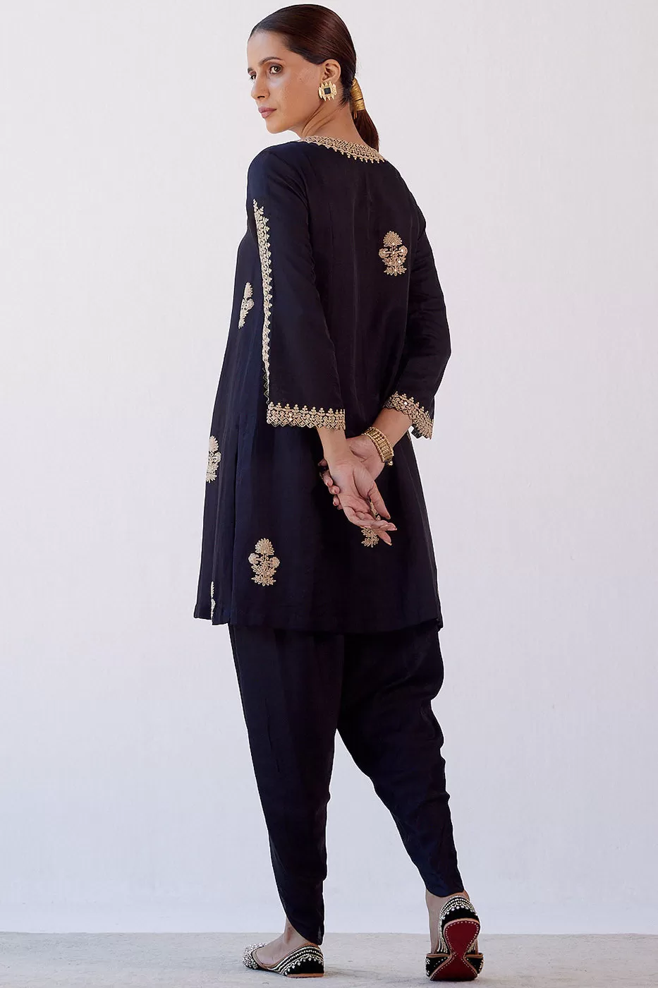 Black Sequins Embroidered Dhoti Set