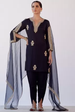 Black Sequins Embroidered Dhoti Set