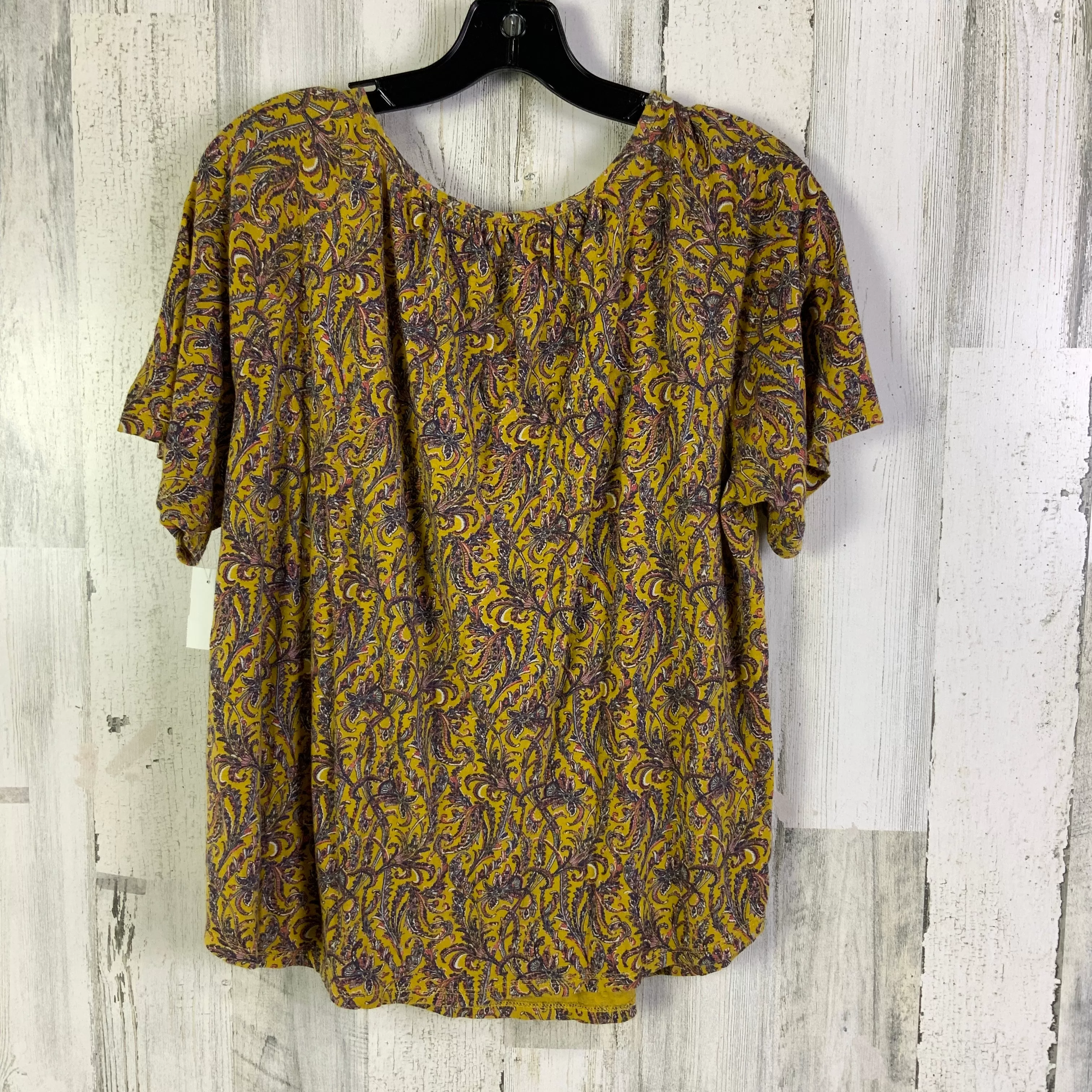 Blouse Short Sleeve By Lucky Brand In Blue & Yellow, Size: L