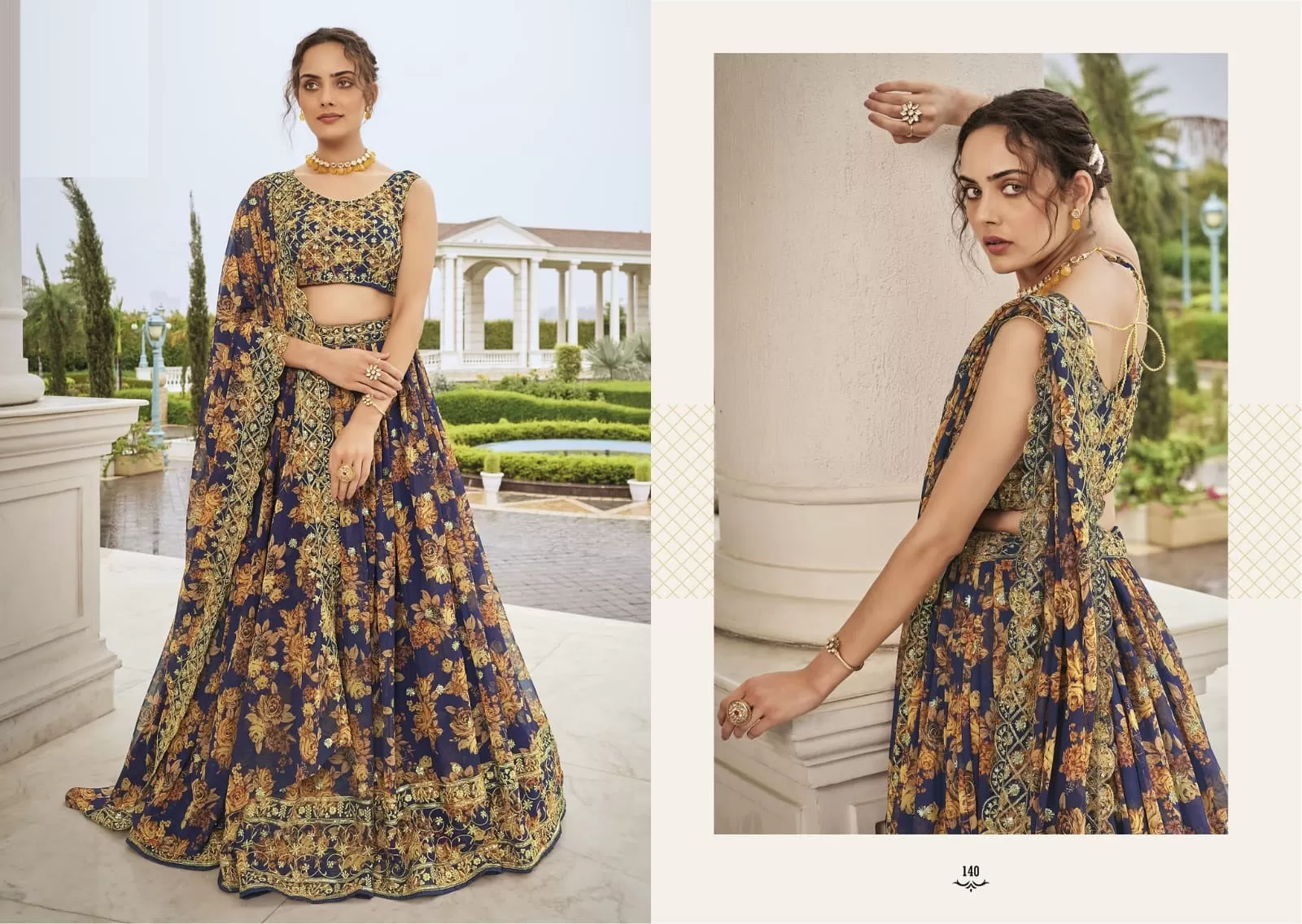 Blue Cocktail Party Floral Georgette Lehenga