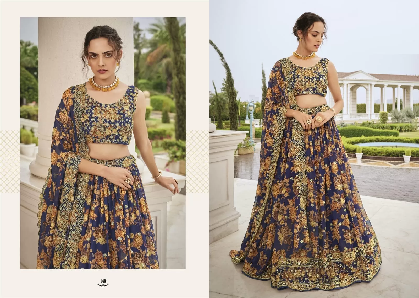 Blue Cocktail Party Floral Georgette Lehenga