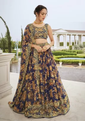 Blue Cocktail Party Floral Georgette Lehenga