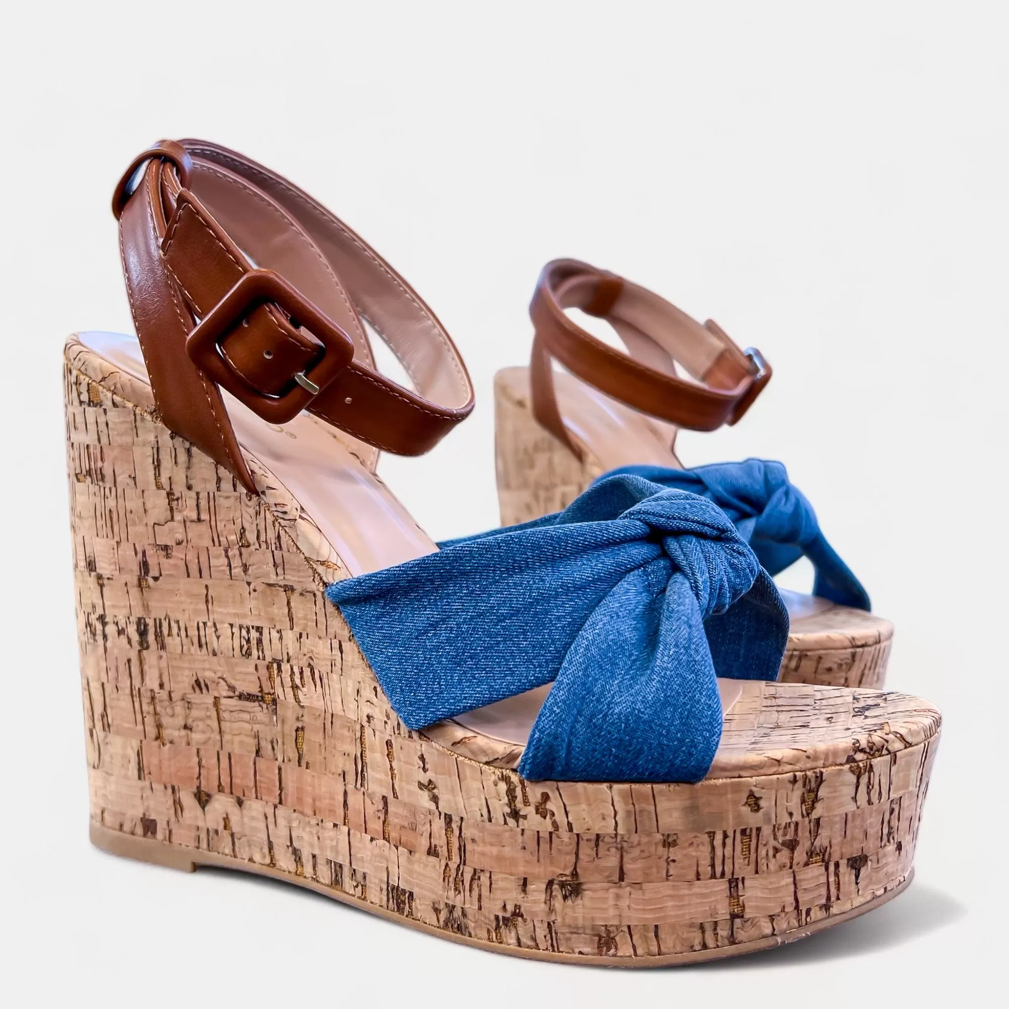 Blue Denim Wedge Platform Sandals