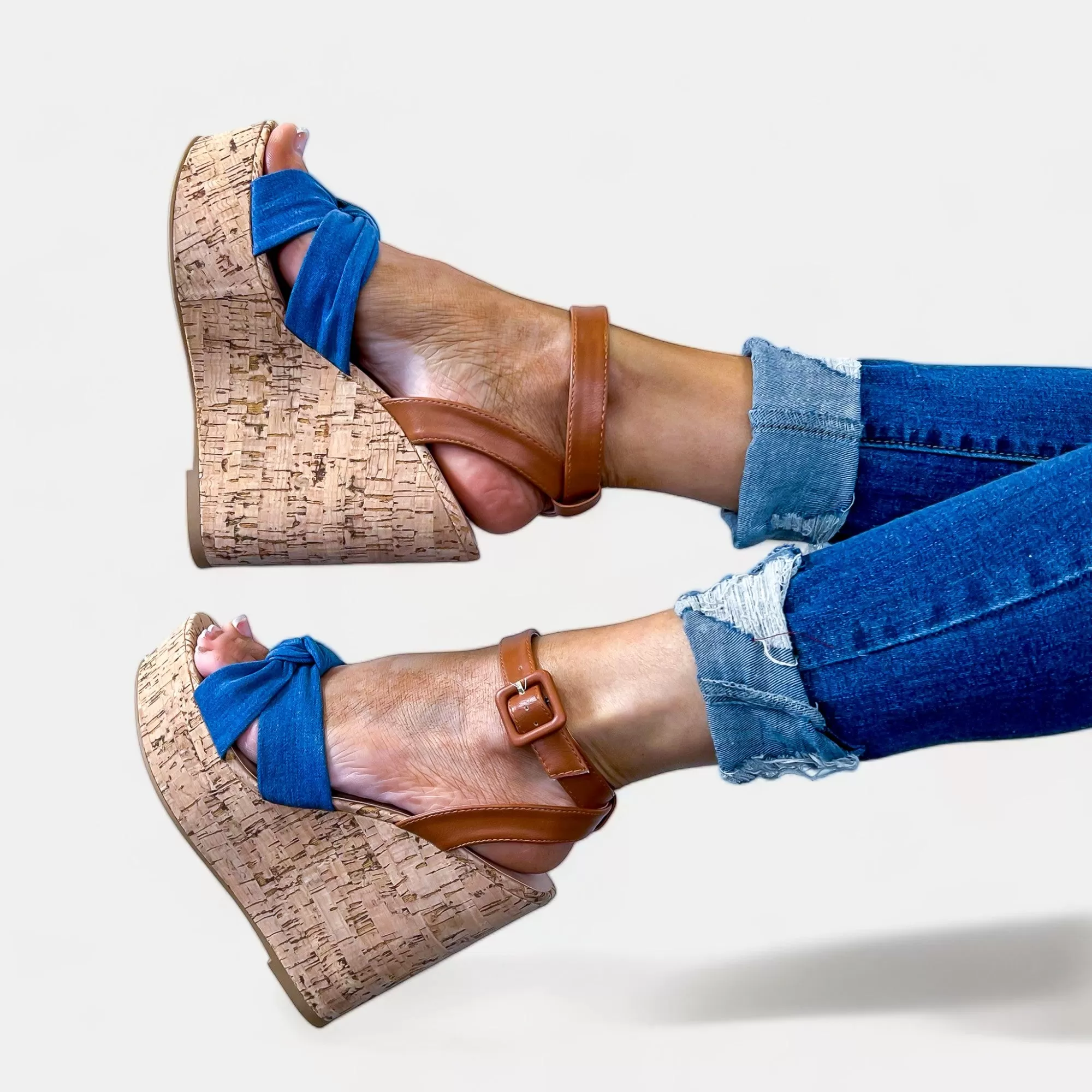 Blue Denim Wedge Platform Sandals