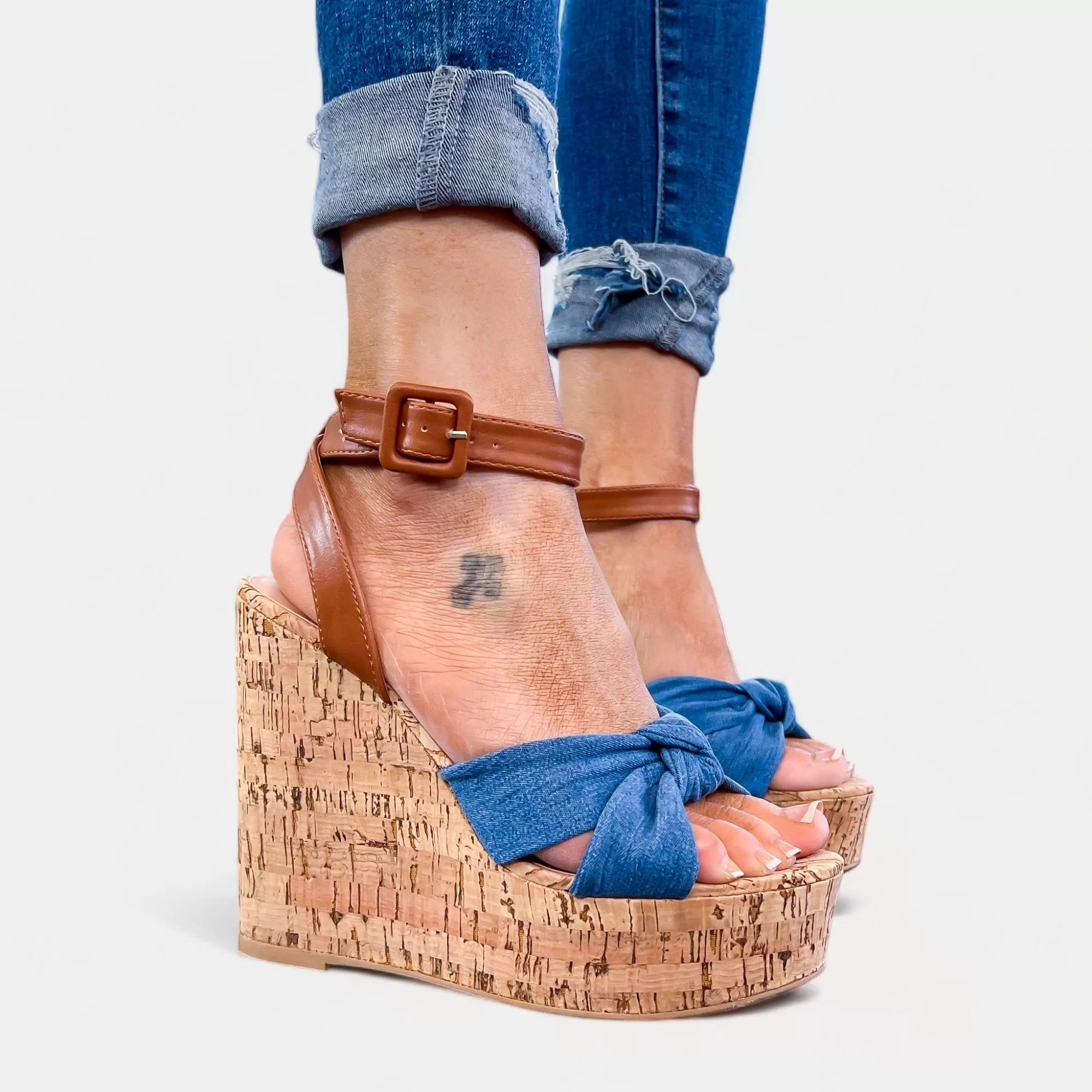 Blue Denim Wedge Platform Sandals