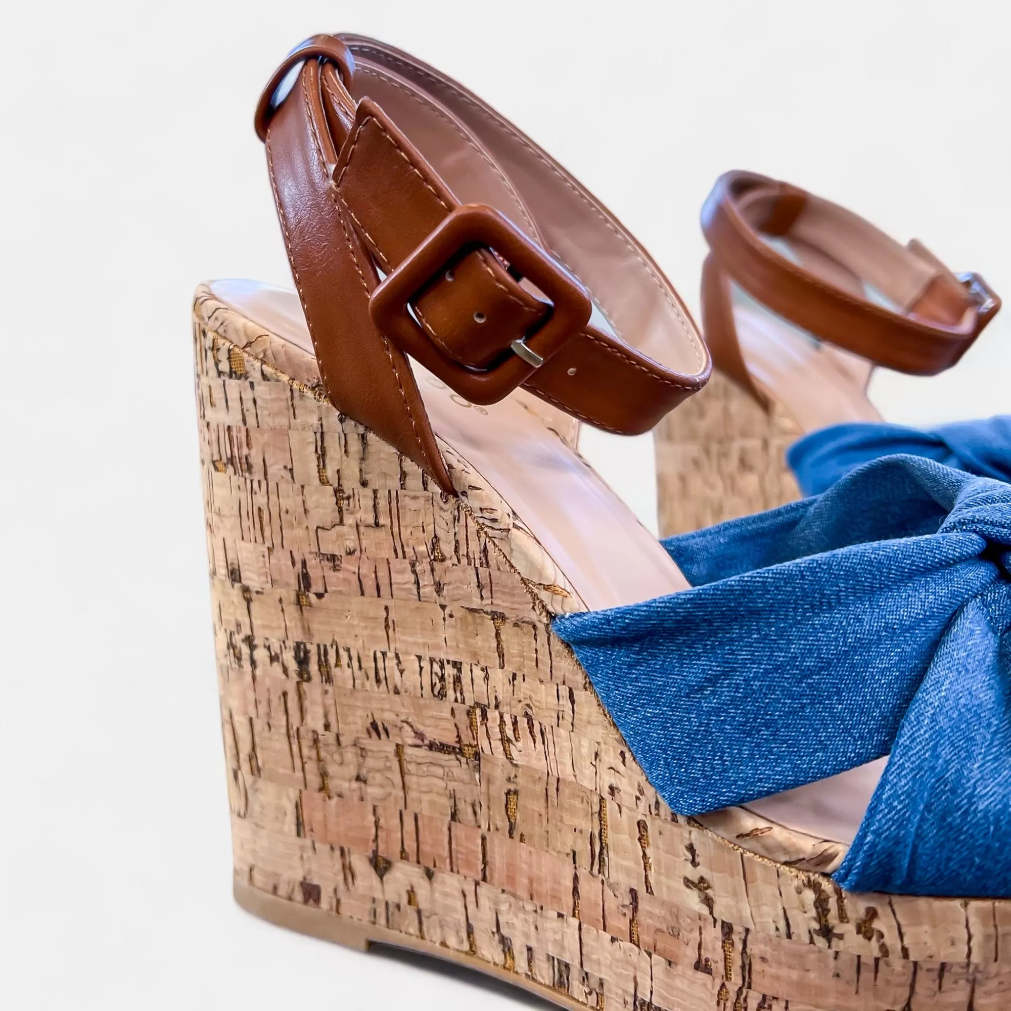 Blue Denim Wedge Platform Sandals